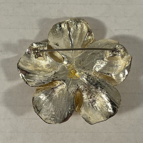 Gold Flower with Clear Gemstones Pin/Pendant Women's - Picture 2 of 2